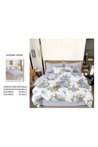 CHIRASO FINET Cotton Bed Linen, Classic Sheet 240x250cm, Duvet Cover 200x230cm, 4 Pillowcases