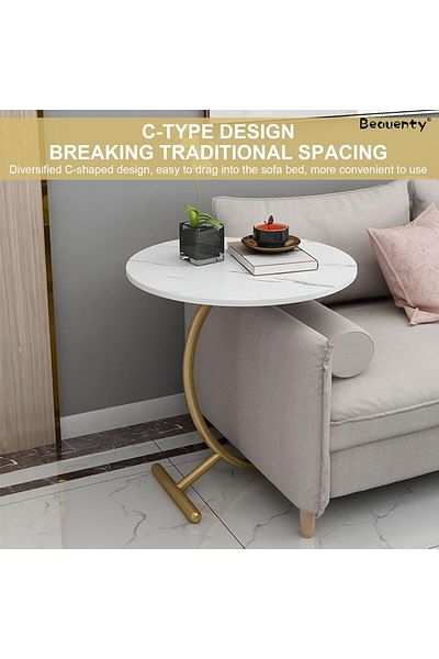rexa Modern Round Side Table with Faux Marble Top & Gold Metal Base