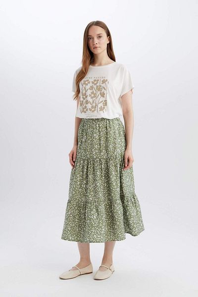 DeFacto Stretchy Bellil Floral Patterned Midi Skirt C4411Ax25Sp