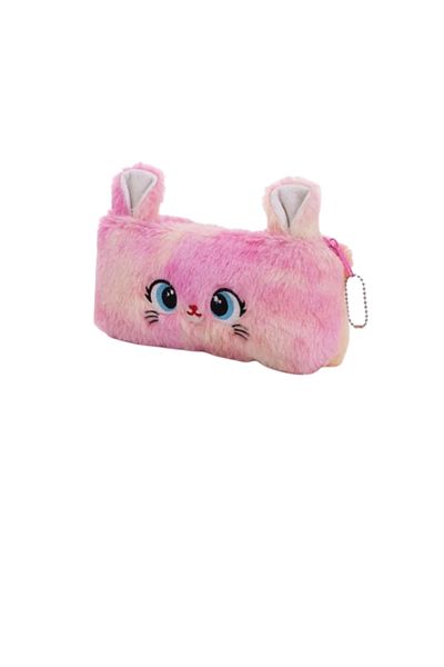 OEM Plush Pencil Case, Kitty Pattern, Pink
