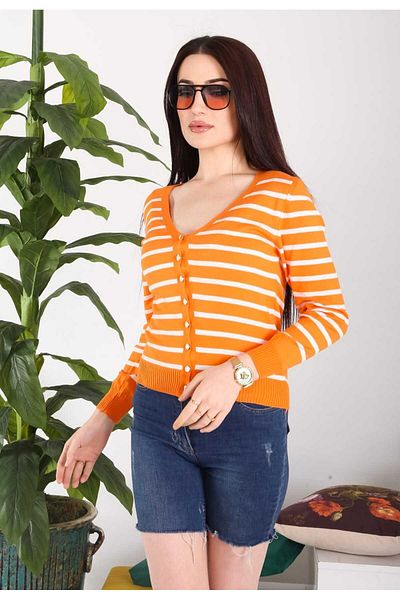 BOZKAYA ÖRME Seasonal Women's Striped Cotton Cardigan