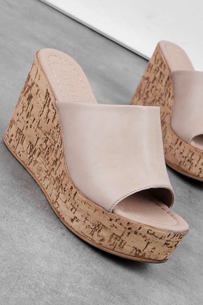 Lal Shoes & Bags Becca Women's Cork Sole Wedge Heeled Slippers-Nude