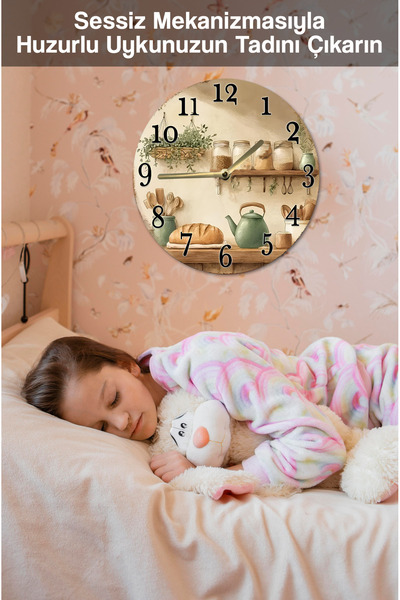 kutuTR 🍞 Nostaljik Raflı Mutfak Temalı MDF Saat | Çift Katmanlı | 33 cm | Country Tarz Dekor Sdw356