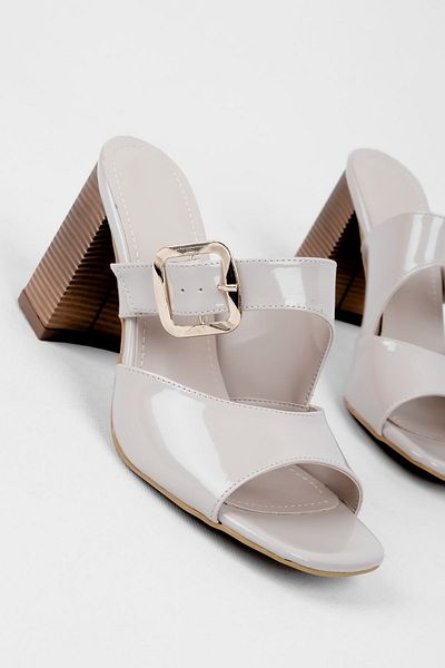 Lal Shoes & Bags Oreta Women's Double Strap Buckle Detailed Heeled Slippers-R.Nude