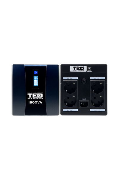 TED Electric UPS With Management, 4x Schuko Output, Stabilizer And Lcd Display, 1600va / 900w, TED Electric