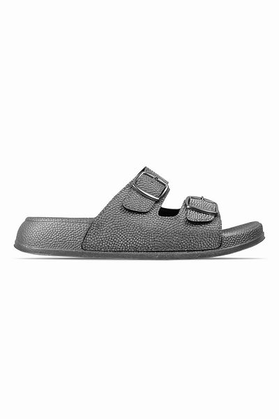Lal Shoes & Bags Gold Women's Belt Buckle Detailed Glittery Slippers-Grey