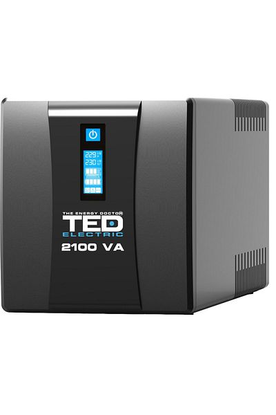 TED Electric UPS With Management, 2x Schuko Output, Stabilizer And Lcd Display, 2100va / 1200w, TED Electric