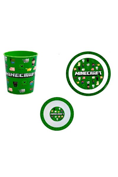 MINECRAFT Three-piece set, plate, bowl and glass, plastic, BPA-free, multicolor,