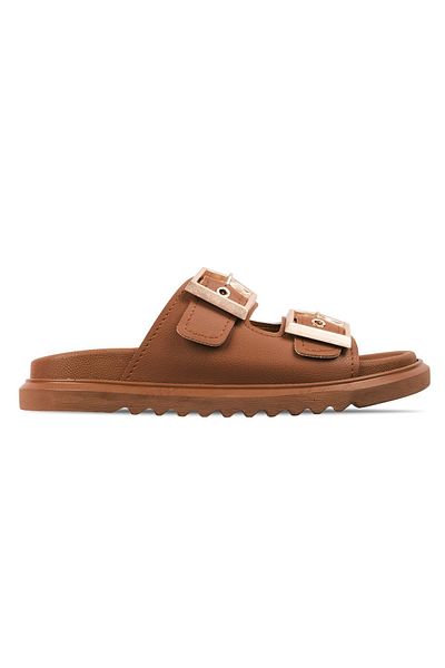 Lal Shoes & Bags Lighter Women's Belt Buckle Detailed Slippers-Tan
