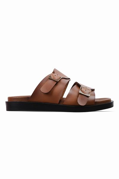 Lal Shoes & Bags Miloze Women's Bodrum Two Belt Buckle Detailed Slippers-Tan