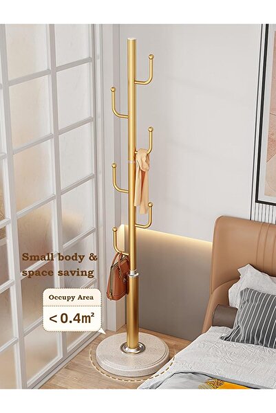 rexa Elegant Gold Metal Coat Rack with Marble Base - Freestanding Hall Tree