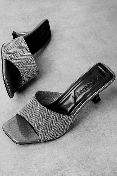 Lal Shoes & Bags Faroser Women's Silvery Heeled Slippers-Anthracite
