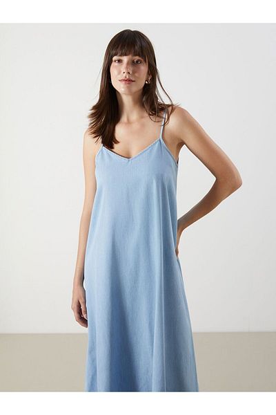 LC Waikiki Jean φόρεμα LCW Comfort με λαιμόκοψη V