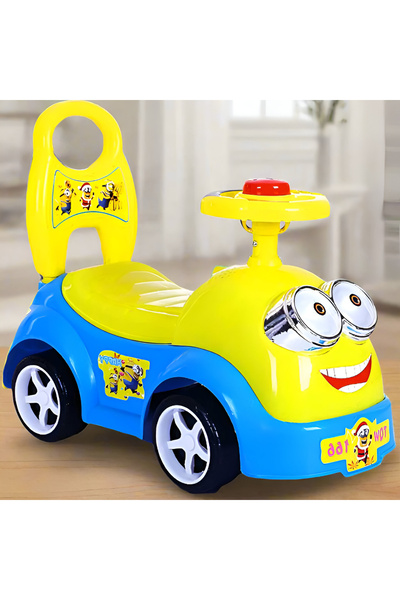 rexa سيارة دفع صفراء ممتعة للأطفال الصغار مزودة بعجلة قيادة ومقبض