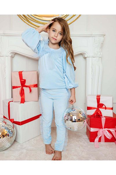 fustite cu luminite Velvet Tracksuit with Tulle, Baby Blue, Great for cadpu - 10-12 years (140-152 cm)