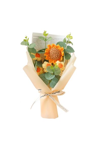 Choice Khaki Artificial Flower Crochet Bouquet Handmade Anniversary Sunflower Daisy Bouquet Mothers Day Bir