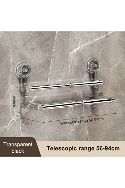 Choice رف مناشف حائطي أسود من طبقتين بطول 50-100 سم مزود بكوب شفط بدون حفر وقضيب واحد قابل للسحب
