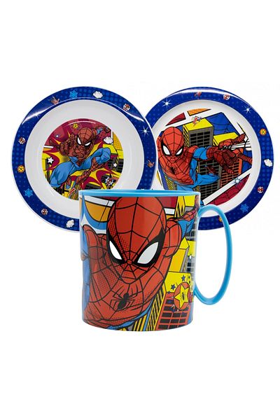 SPIDERMAN 3-piece dinnerware set, plastic, BPA-free, multicolor, microwaveable,
