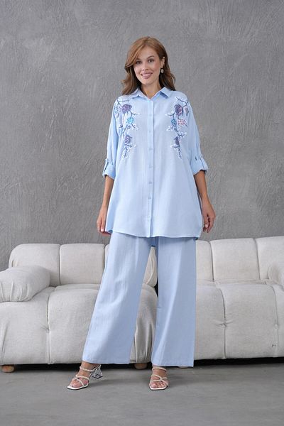 BURRASCA Oversize Linen Set with Embroidered Stones