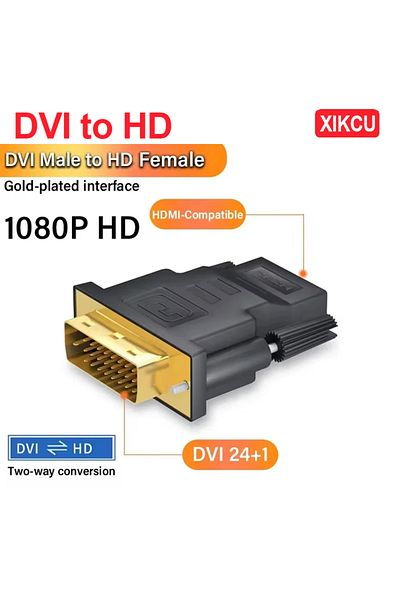 Choice محول DVI إلى HD XIKCU 2025 متوافق مع DVI إلى HDMI قابس مطلي بـ DVI DVI ذكر إلى HDMI فيديو متوافق