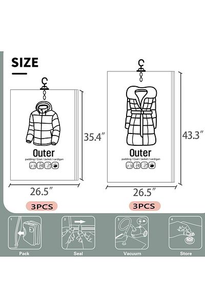 Choice 6 Combo (3S 3L) Hanging Vacuum Storage Bags for Coats Closet Organizer Vacuum Sealer Bags,for Garmen