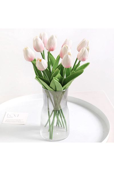 Choice 10Pcs White Pink Artificial Flower Tulip Bouquet Soft Silicone Hand-tied Bouquet Wedding Bouquet Liv