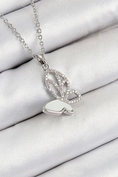 Generic 316L Steel Zircon Stone Butterfly Model Silver Color Women's Necklace