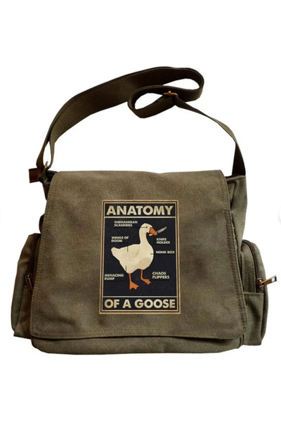 Minga London حقيبة ماسنجر مطبوعة بتشريح الإوزة باللون الكاكي - Ghostella