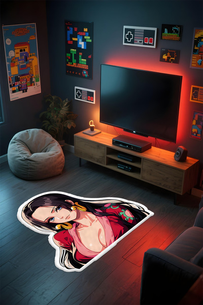 Alpacarpet Özel Kesimli Desenli Anime & Gamer Halısı Kaymaz Taban Makinede Yı...