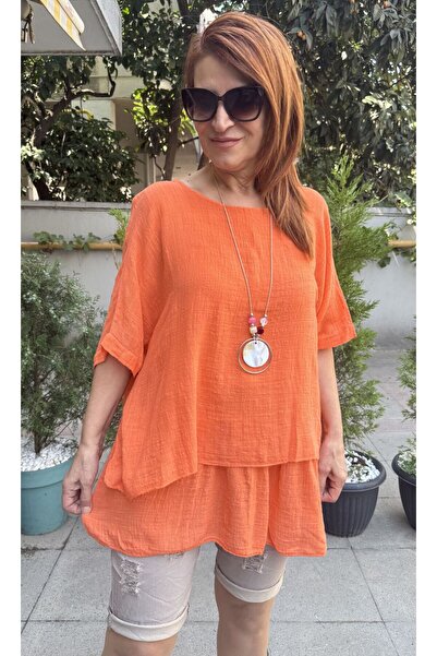 DenizEge Clara Italian Necklace Blouse Orange