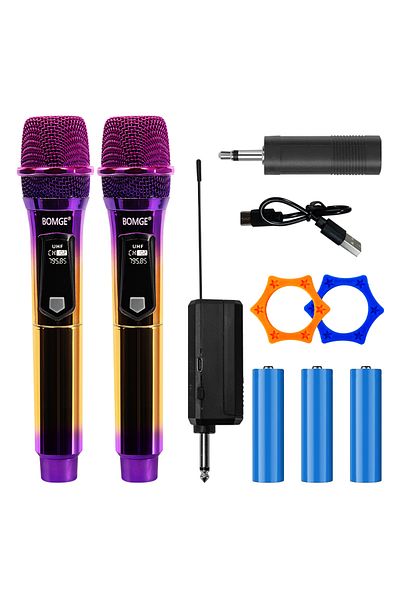 Choice B Professional 2 Channel DJ Karaoke Wireless Microphone System With Colorful purple mic Wireless Re.