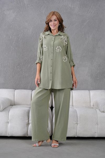 BURRASCA Oversize Linen Set with Embroidered Stones