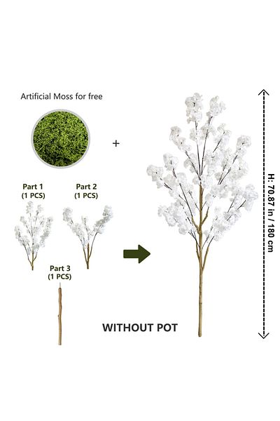 Choice A-591-180 100-220cm Artificial White cherry Tree plant Branches Realistic Fake Silk leaves indoor de