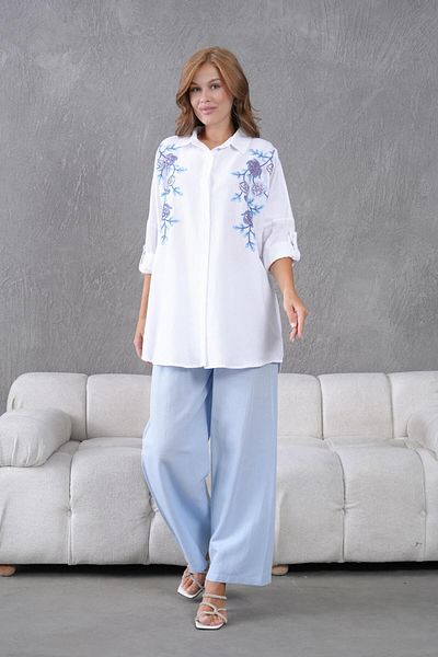 BURRASCA Oversize Linen Set with Embroidered Stones