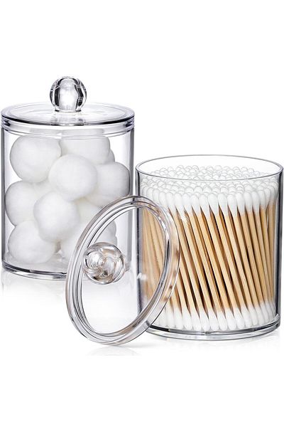 Choice 2 Pack A01 4 Pack Acrylic Qtip Holder Dispenser for Cotton Swabs, Balls, Pads, Floss Picks- Small Cl