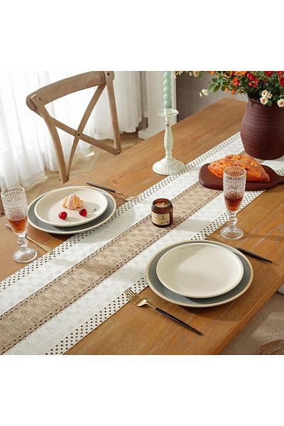 Choice 30x180cm Boho Farmhouse Linen Table Runner–Rustic Macrame with Tassels, Burlap & Cotton Blend for Ho