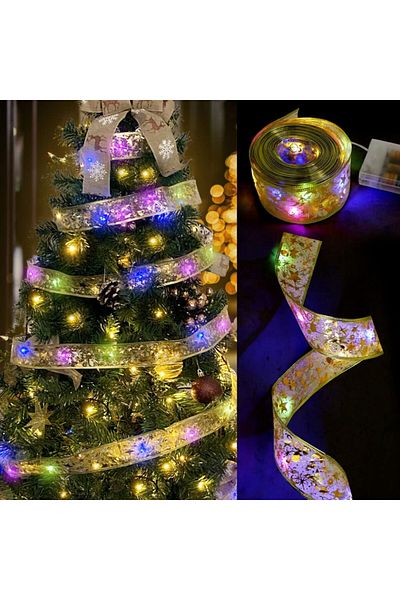 Roadtime Christmas ribbon with lights, LED, gold, 10 m