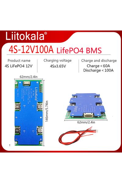 liitokala 4S 12V 100A BMS LiFePo4 Lithium Iron Phosphate Battery Protection Circuit Board With Ba...