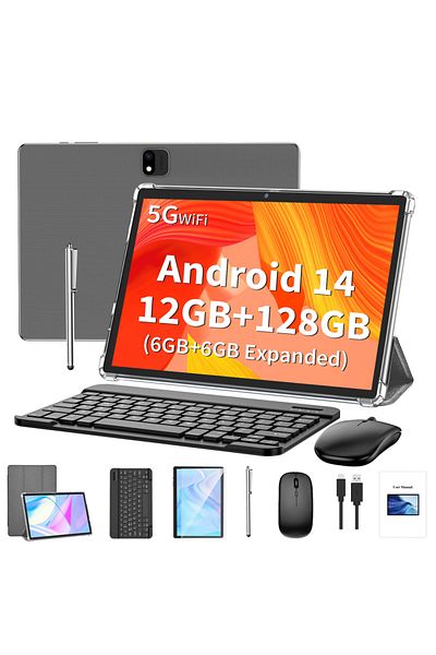 Choice Grey leather case Relndoo Android 14 Tablet 10.1 Inch, 12GB(6+6 Expanded) RAM+128GB ROM, Dual Camera