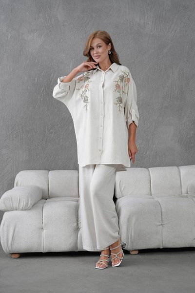BURRASCA Oversize Linen Set with Embroidered Stones