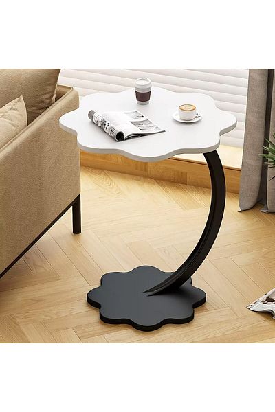 rexa Modern Flower-Shaped Wood Top Side Table with Curved Metal Base