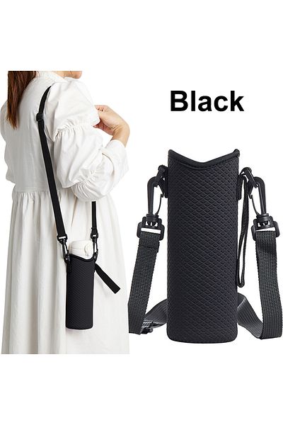 APWIKOGER Black Water Bottle Holder with Adjustable Shoulder Strap Water Bottle Sleeve Anti-Slip Insulated Wat