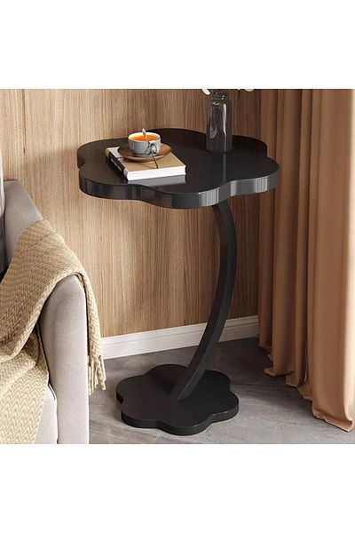 rexa Modern Flower-Shaped Wood Top Side Table with Curved Metal Base