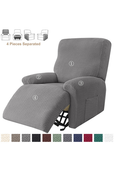 Choice غطاء رمادي من الجاكار المرن، أغطية أريكة قابلة للإمالة، أغطية كرسي بذراعين مقسمة مرنة، كراسي غير قابلة للانزلاق