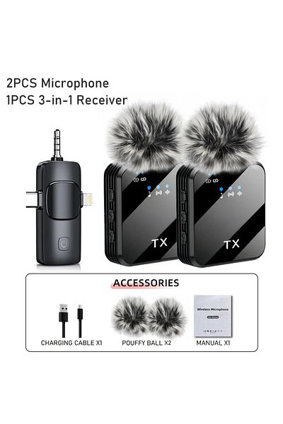 Choice 2PCS Wireless Lavalier Microphone, 3 in1 Microphone for IOS/Android, Noise Reduction, Small Micropho