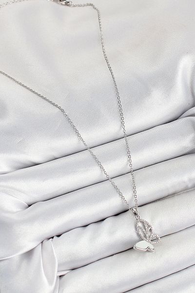 Generic 316L Steel Zircon Stone Butterfly Model Silver Color Women's Necklace