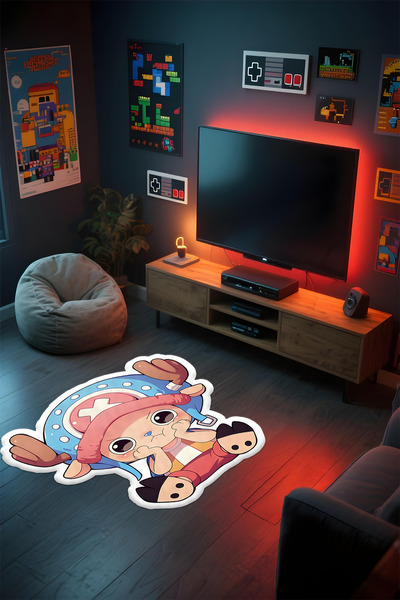 Alpacarpet Özel Kesimli Desenli Anime & Gamer Halısı Kaymaz Taban Makinede Yı...