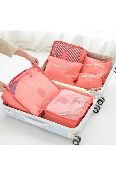 Choice 6Pcs Pink 6 Pcs/Set Pink/Blue/Grey Travel Storage Bag Large Capacity Waterproof Luggage Clothing Und