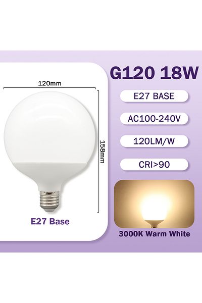 Choice AC100-240V 18W 3000K G80 G95 G120 LED Bulb E27 10W 15W 18W 120LM/W AC 220V 127V CRI90 Energy Saving
