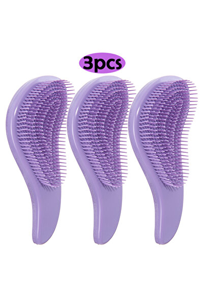 Choice 3 قطع أرجوانية 1/3 قطع فرشاة شعر سحرية لفك تشابك الشعر مصنوعة من قش القمح ومشط تدليك فروة الرأس ناعم ومضاد للكهرباء الساكنة ولطيف